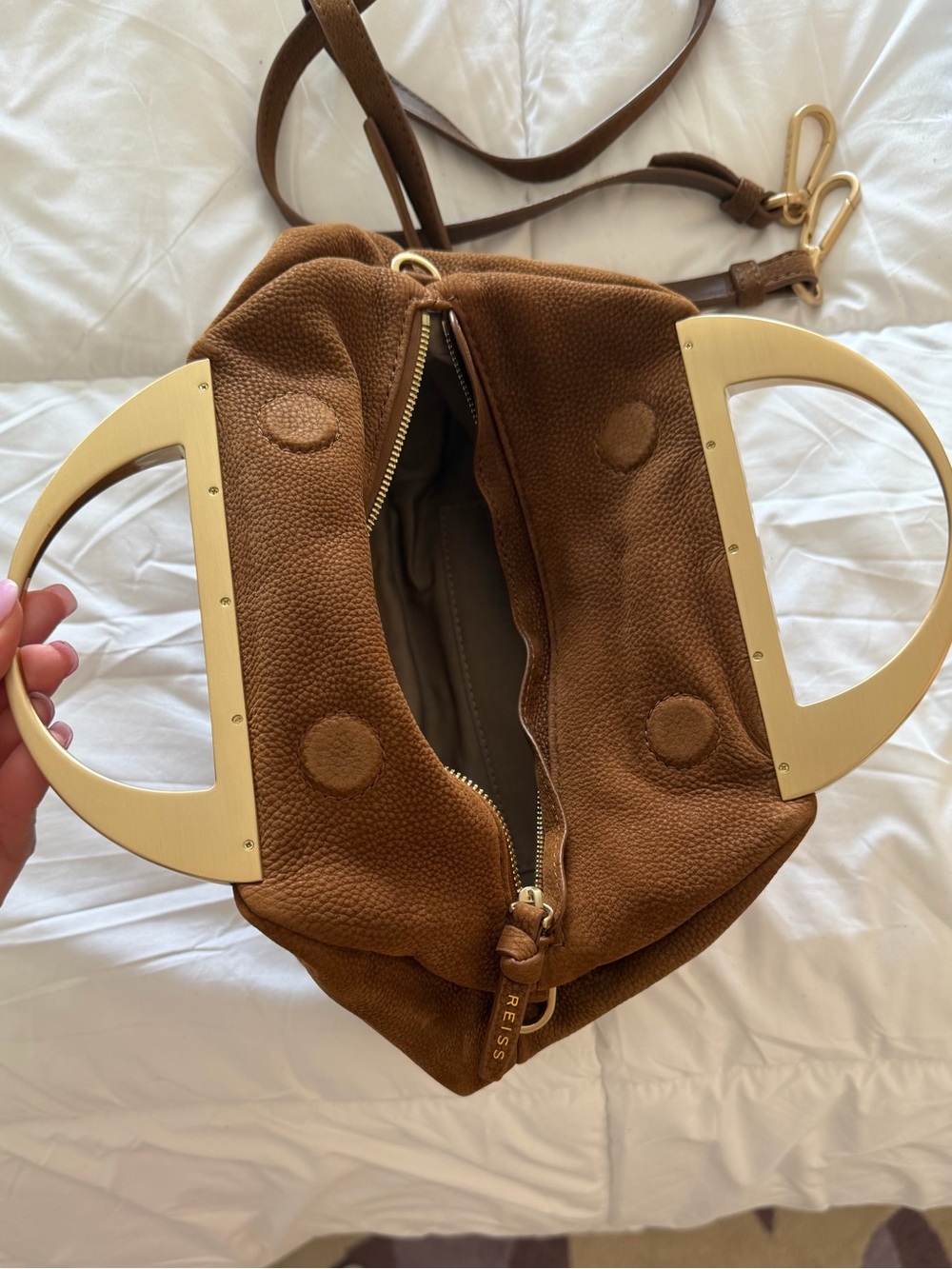 Reiss brown/tan clutch with crossbody strap. Used gently. - Picture 2 of 5